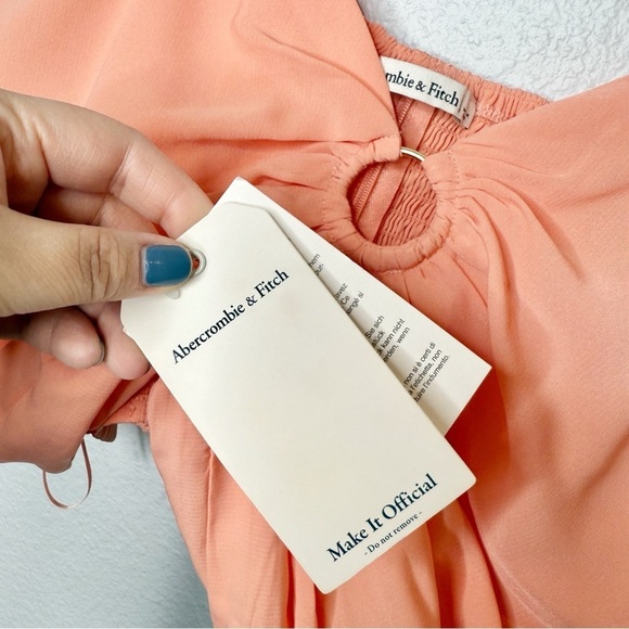 NEW Abercrombie Ruched Coral Pink O Ring Women’s Crop Cami Tank Top Sz L - Picture 4 of 11